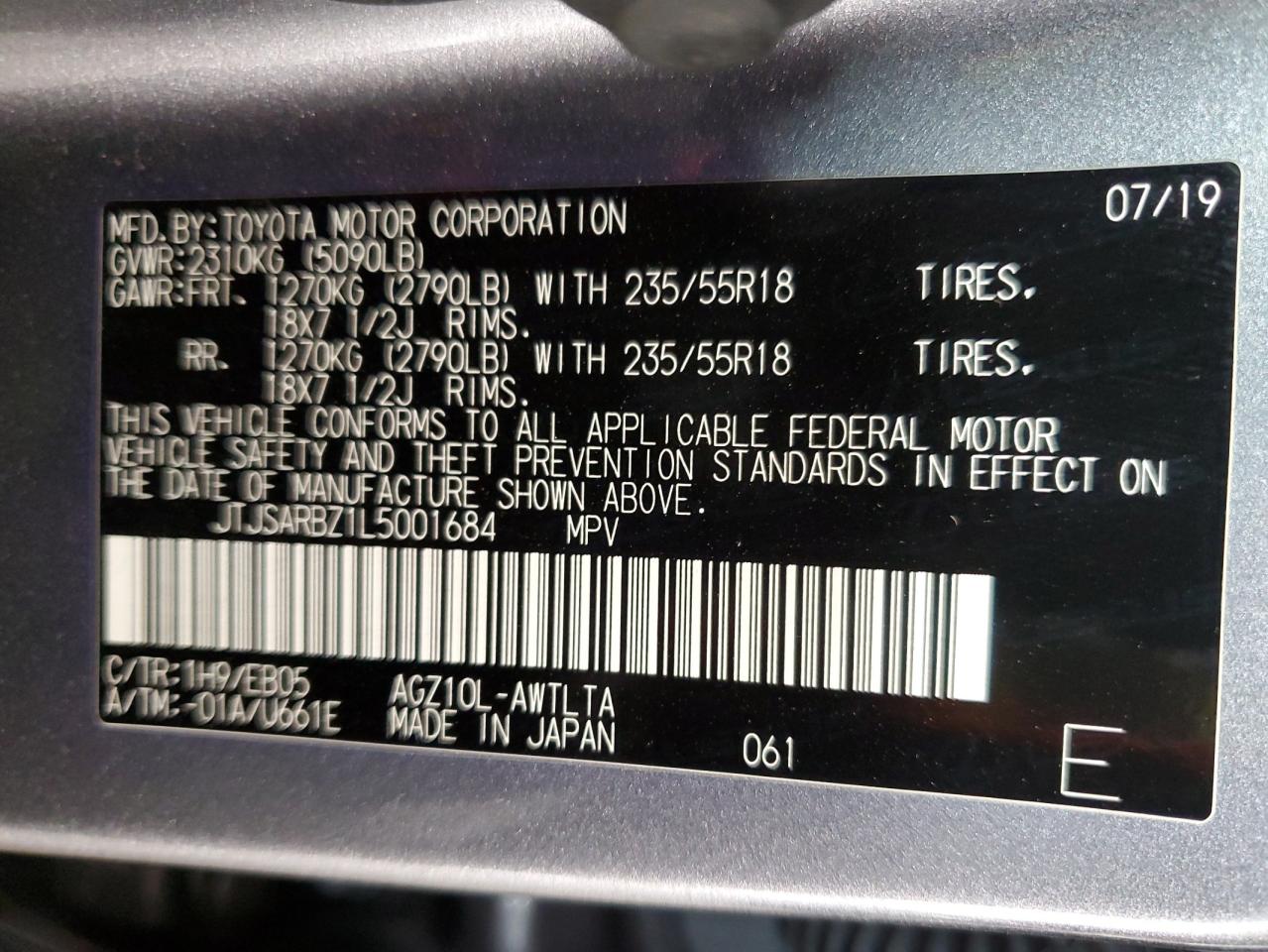 2020 Lexus Nx 300 F Sport VIN: JTJSARBZ1L5001684 Lot: 81745365