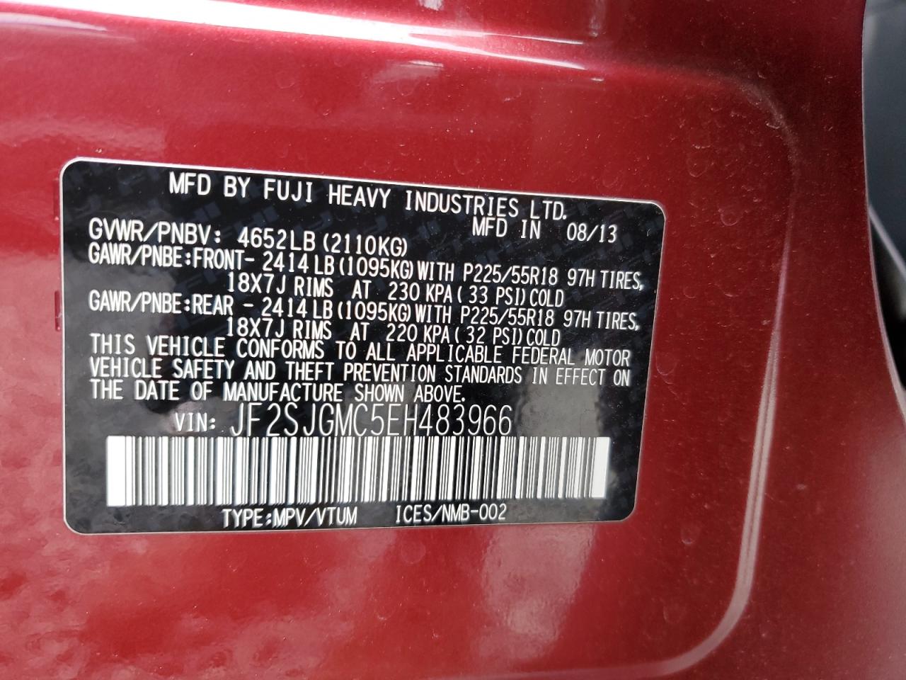 2014 Subaru Forester 2.0Xt Touring VIN: JF2SJGMC5EH483966 Lot: 84424305