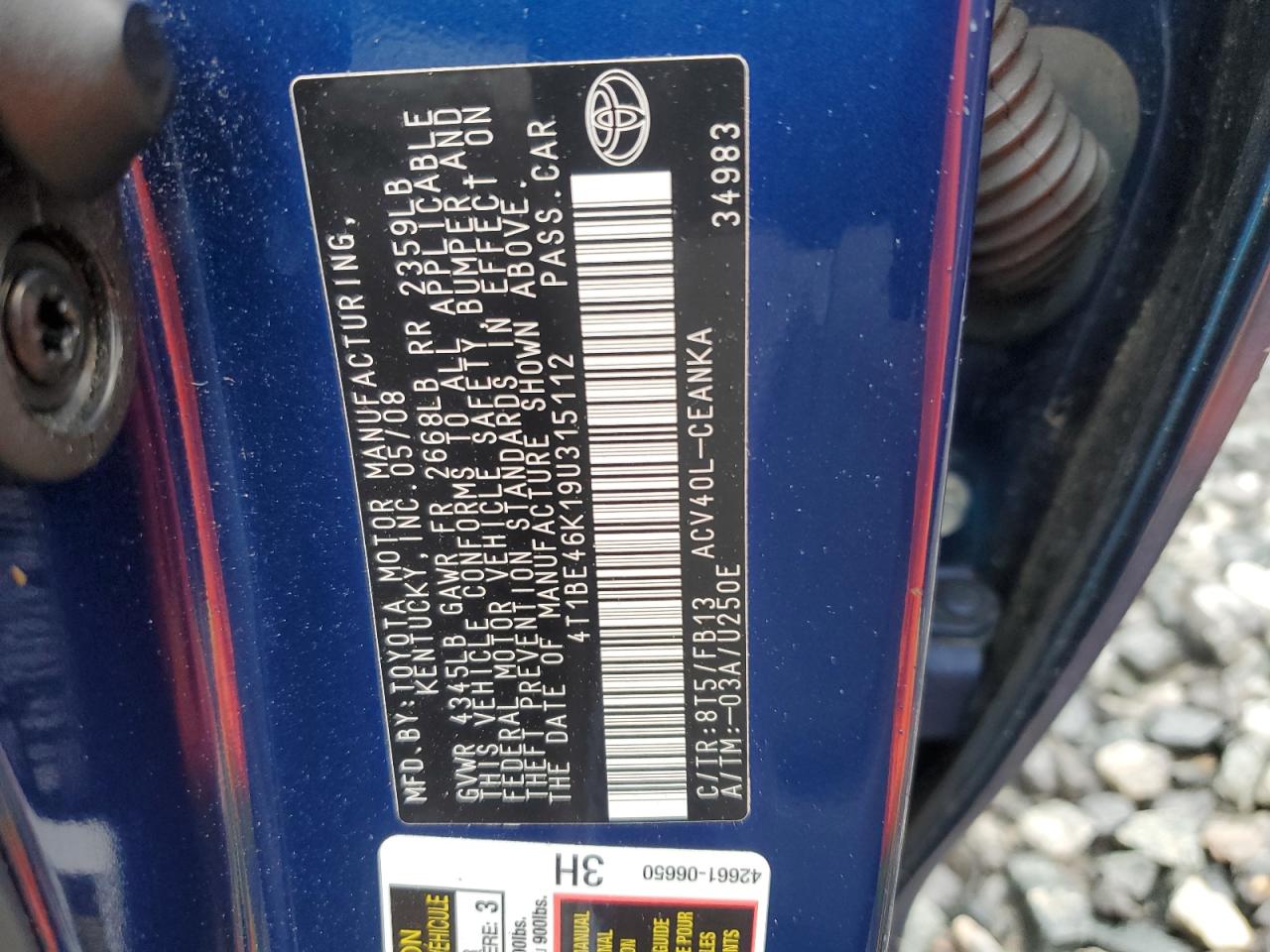 2009 Toyota Camry Base VIN: 4T1BE46K19U315112 Lot: 81701555