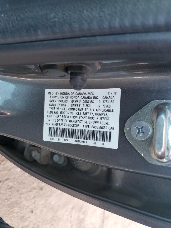 2013 Honda Civic Lx VIN: 2HGFB2F59DH508005 Lot: 80097775