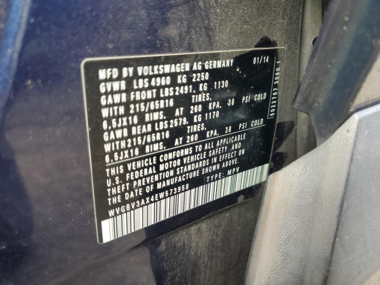 2014 Volkswagen Tiguan S VIN: WVGBV3AX4EW573958 Lot: 80658755