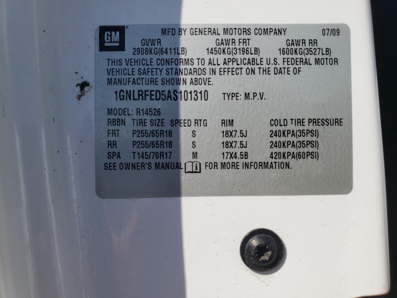 2010 Chevrolet Traverse Lt VIN: 1GNLRFED5AS101310 Lot: 71692325