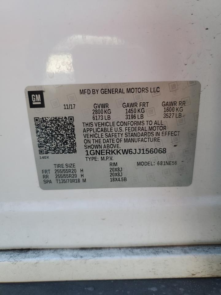 2018 Chevrolet Traverse Premier VIN: 1GNERKKW6JJ156068 Lot: 81706905