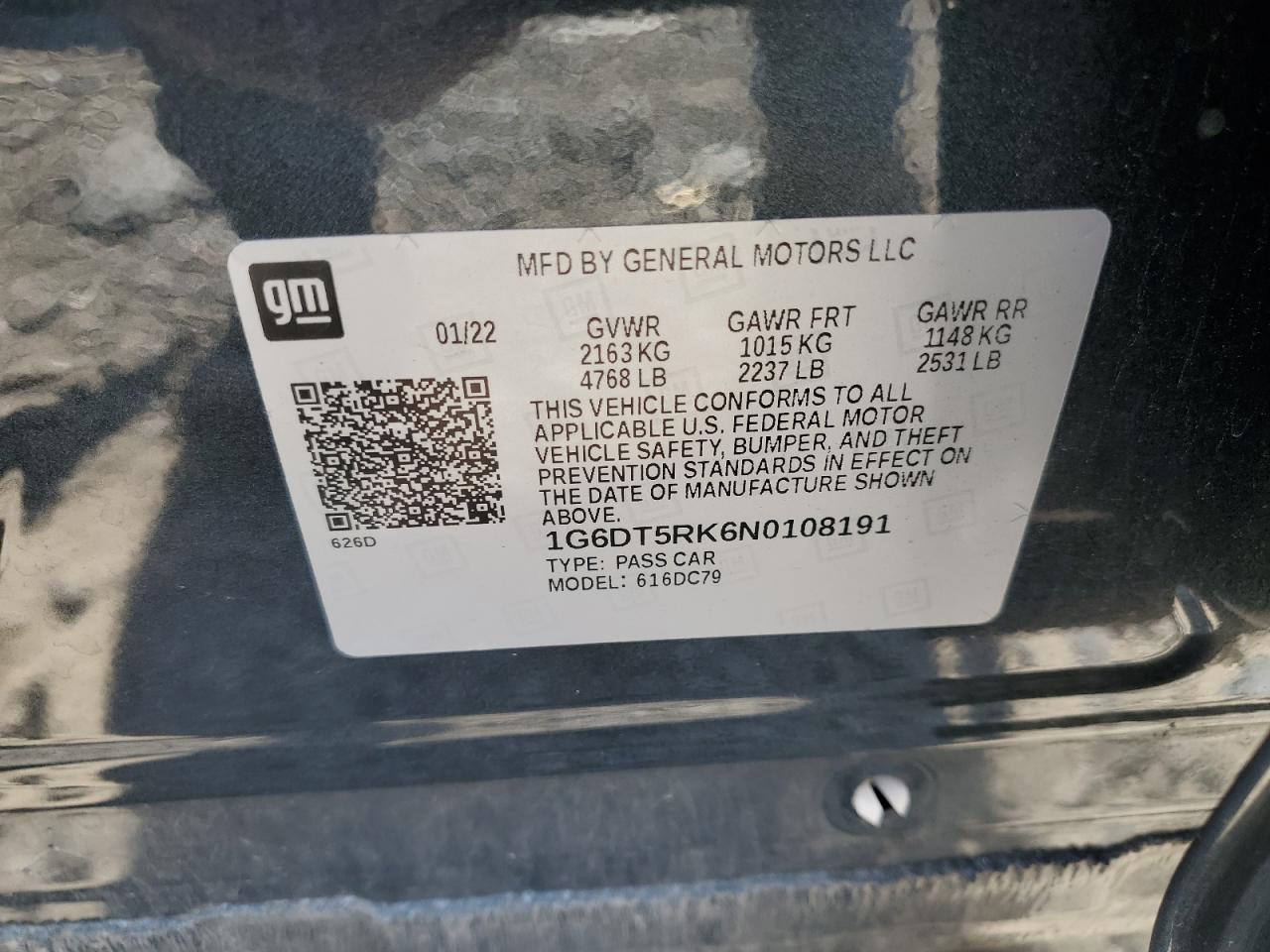 2022 Cadillac Ct5 Premium Luxury VIN: 1G6DT5RK6N0108191 Lot: 70715495