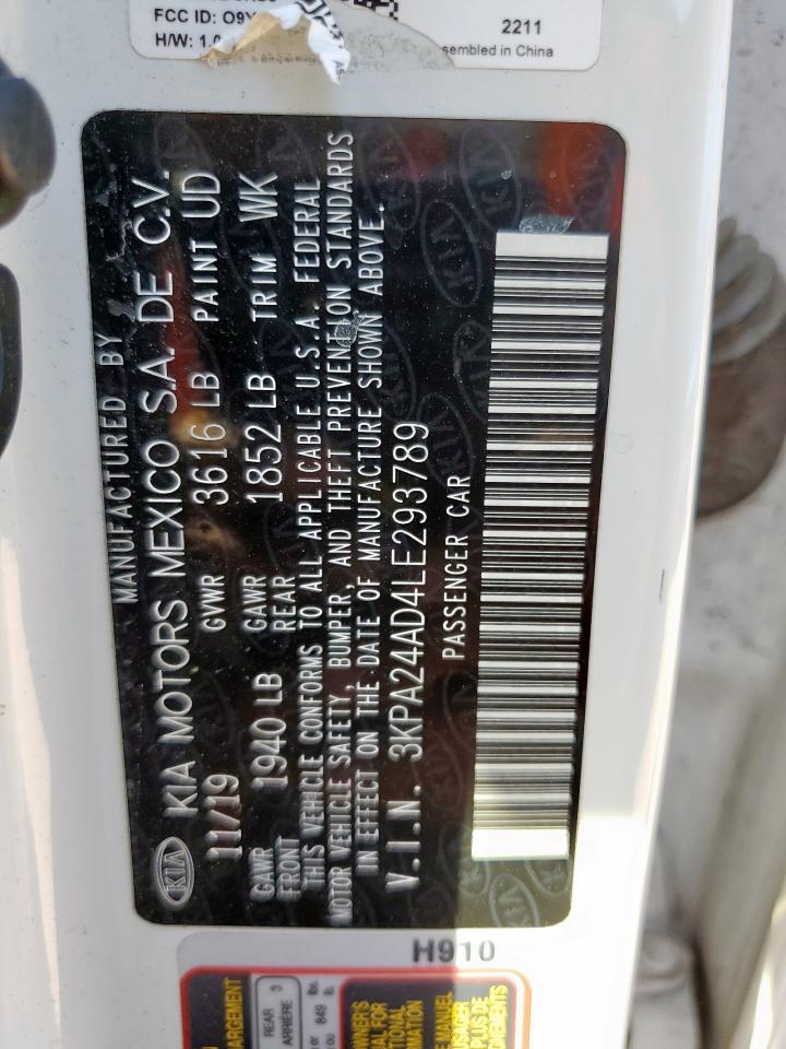 2020 Kia Rio Lx VIN: 3KPA24AD4LE293789 Lot: 84583055