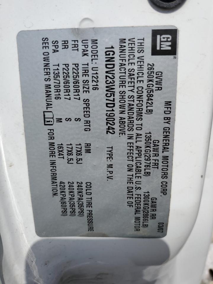 2007 Chevrolet Uplander Ls VIN: 1GNDV23W57D190242 Lot: 84460475