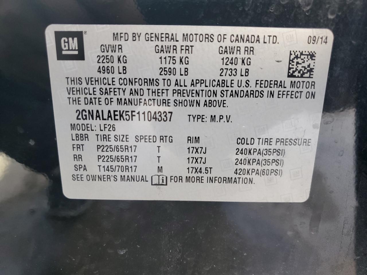 2015 Chevrolet Equinox Ls VIN: 2GNALAEK5F1104337 Lot: 84638935