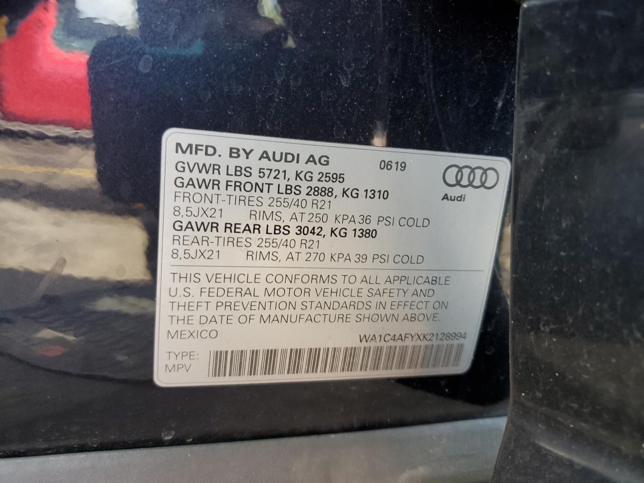 2019 Audi Sq5 Prestige VIN: WA1C4AFYXK2128994 Lot: 81792385