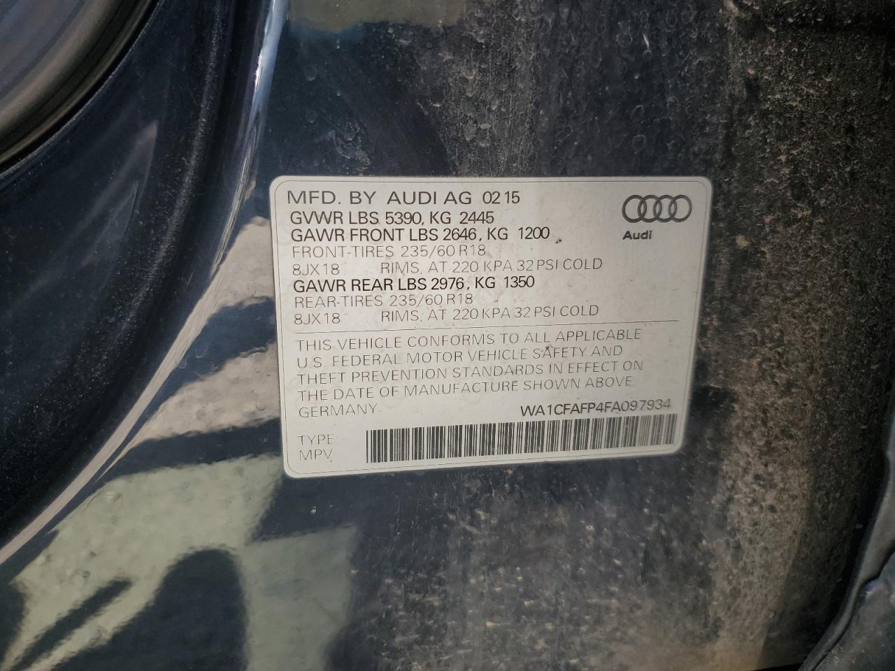 2015 Audi Q5 Premium VIN: WA1CFAFP4FA097934 Lot: 71096845