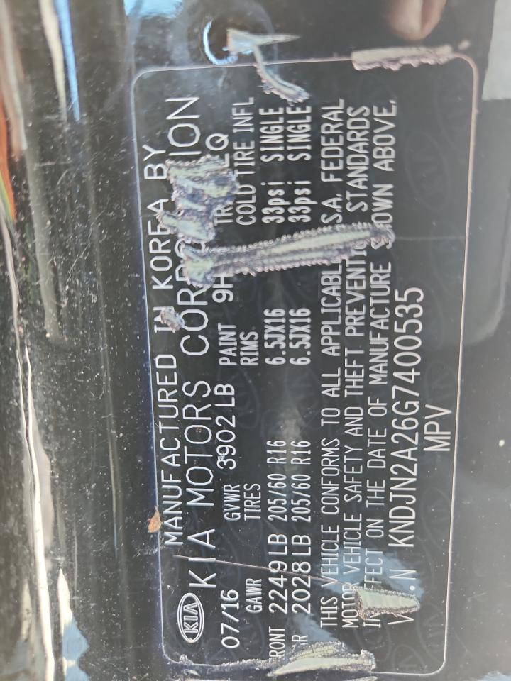 2016 Kia Soul VIN: KNDJN2A26G7400535 Lot: 80456005