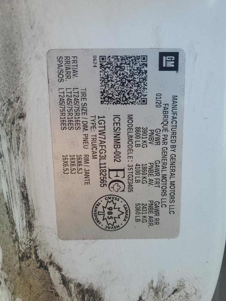 2020 GMC Savana G2500 VIN: 1GTW7AFG3L1182565 Lot: 82119885