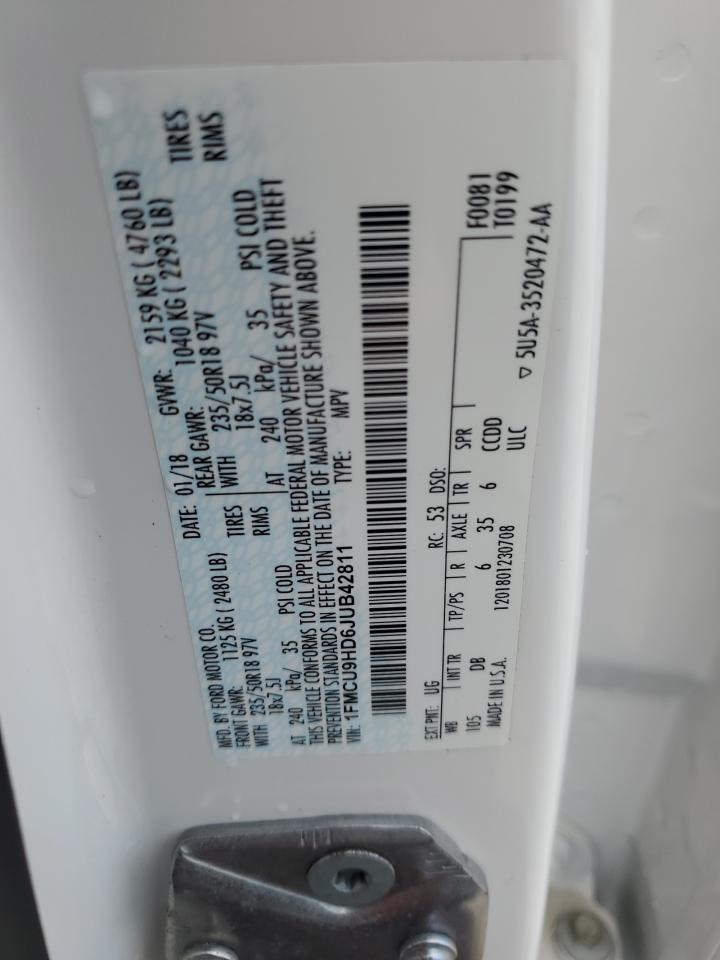 2018 Ford Escape Sel VIN: 1FMCU9HD6JUB42811 Lot: 84208645