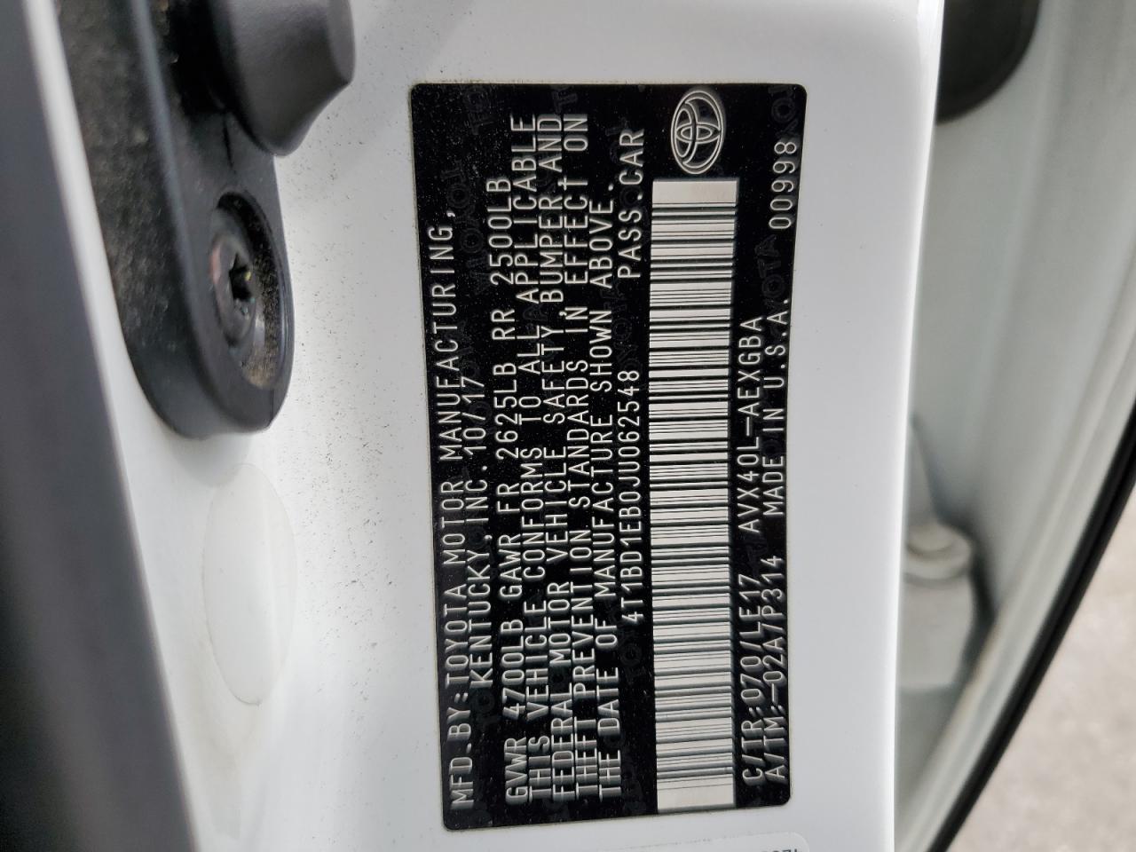 2018 Toyota Avalon Hybrid VIN: 4T1BD1EB0JU062548 Lot: 83826115