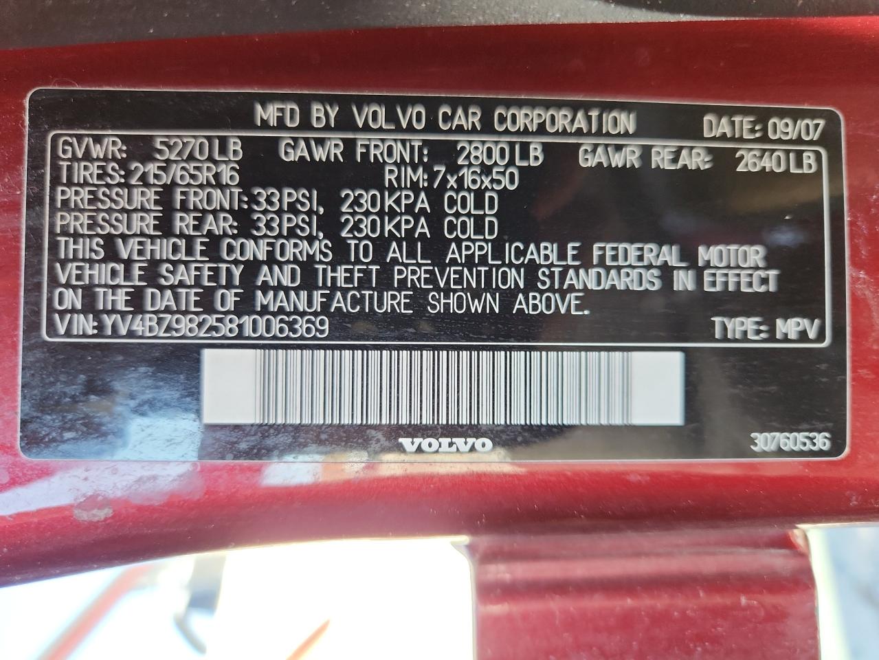 2008 Volvo Xc70 VIN: YV4BZ982581006369 Lot: 84221065
