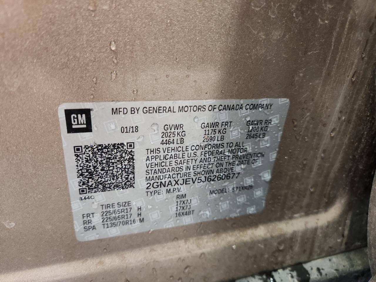 2018 Chevrolet Equinox Lt VIN: 2GNAXJEV5J6260677 Lot: 71305615