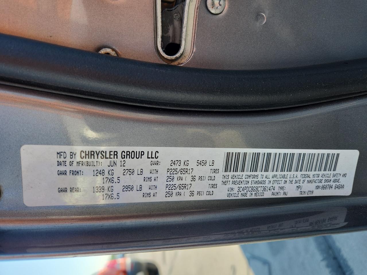 2012 Dodge Journey Sxt VIN: 3C4PDCBG9CT31474 Lot: 71711415