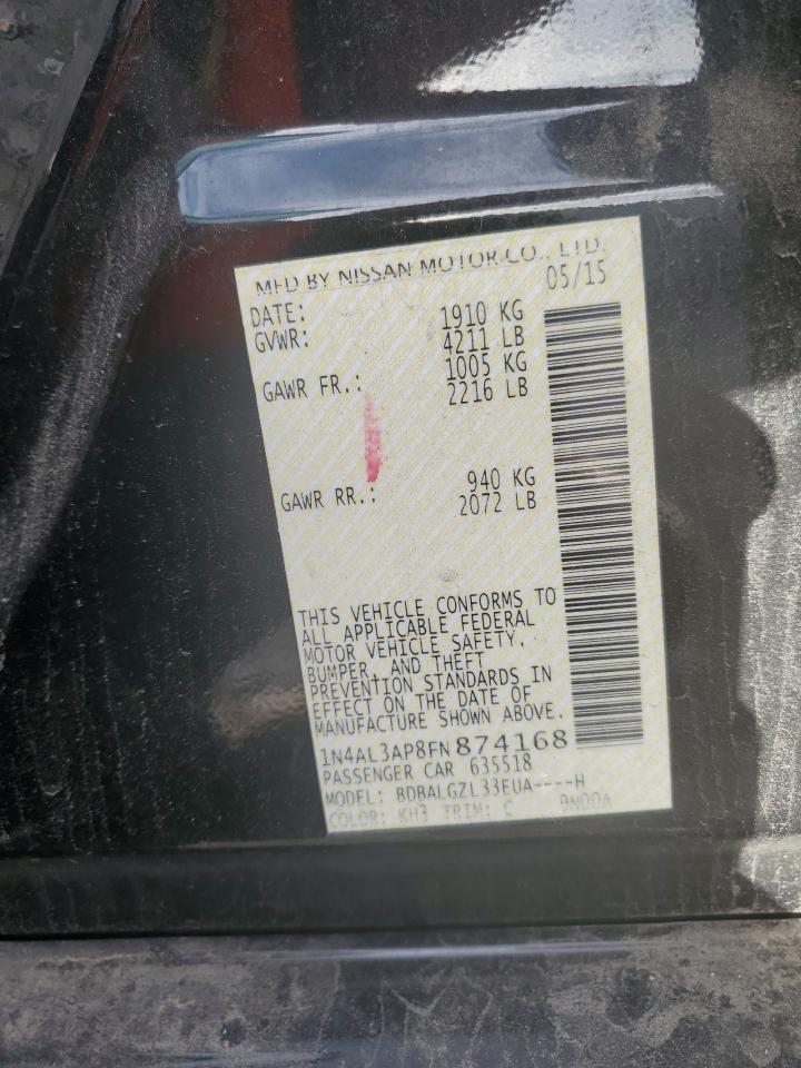 2015 Nissan Altima 2.5 VIN: 1N4AL3AP8FN874168 Lot: 83801805