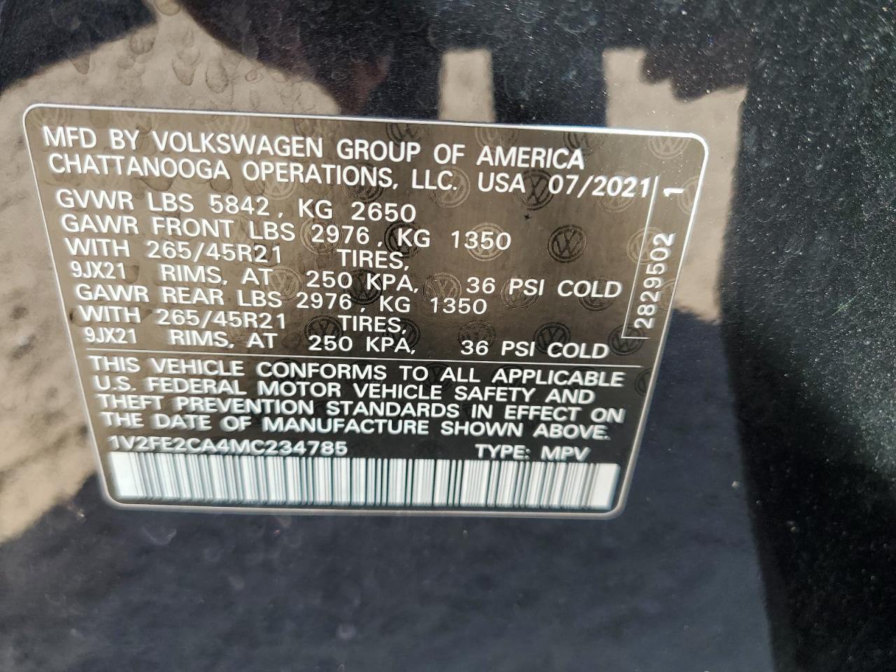 2021 Volkswagen Atlas Cross Sport Sel Premium R-Line VIN: 1V2FE2CA4MC234785 Lot: 80989985