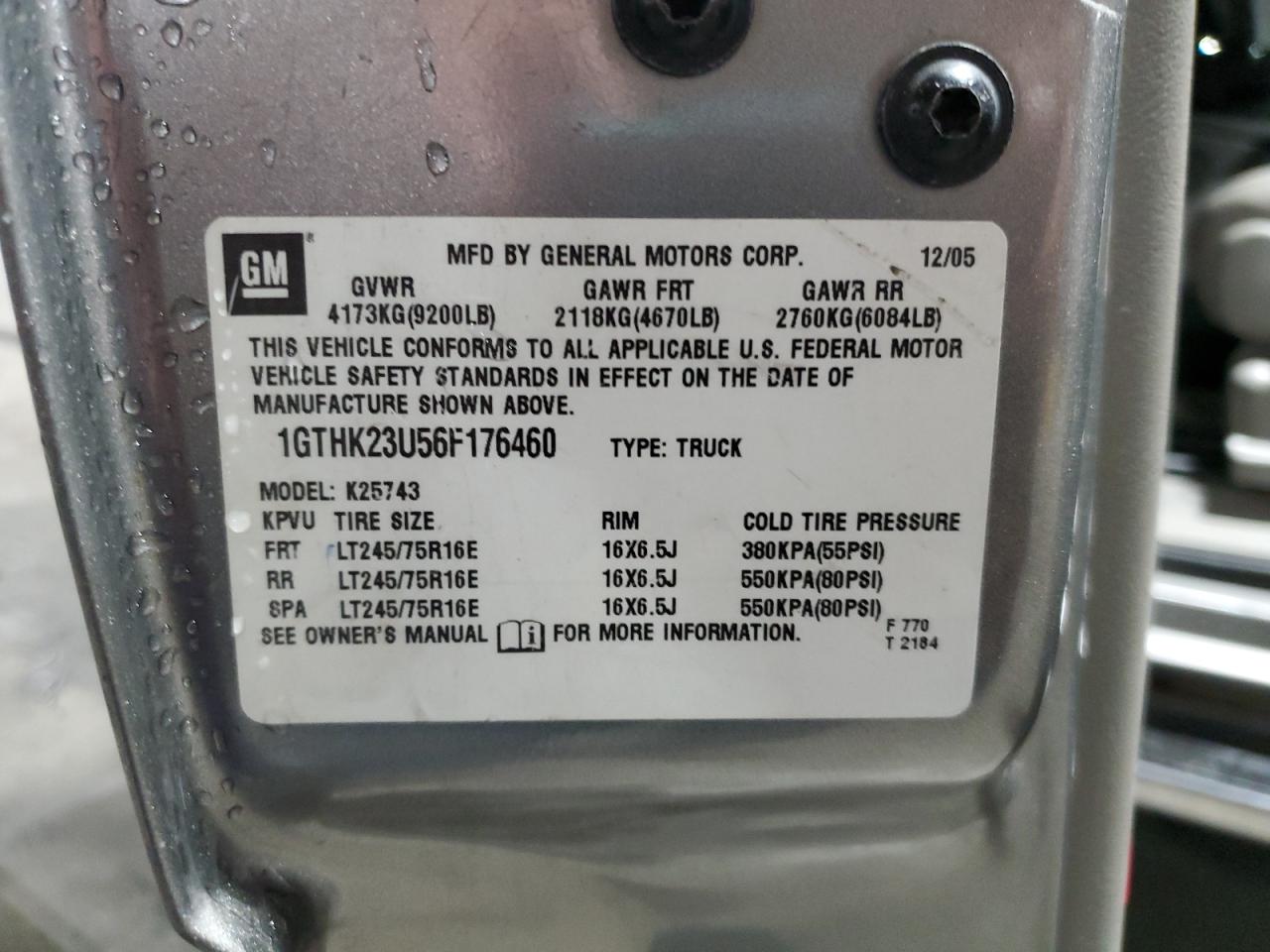 2006 GMC Sierra K2500 Heavy Duty VIN: 1GTHK23U56F176460 Lot: 81754455