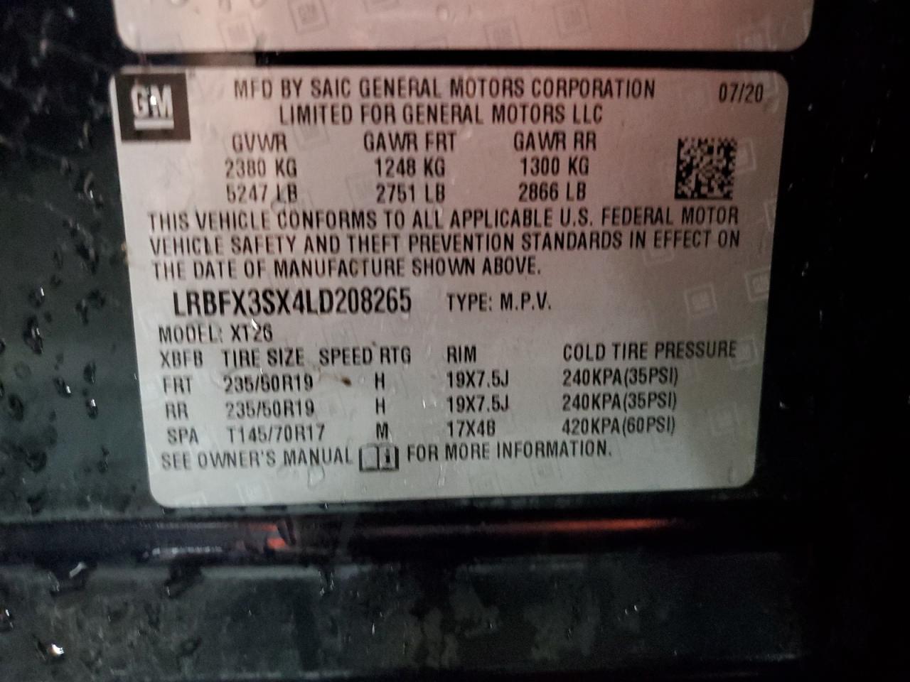 2020 Buick Envision Premium VIN: LRBFX3SX4LD208265 Lot: 81507255