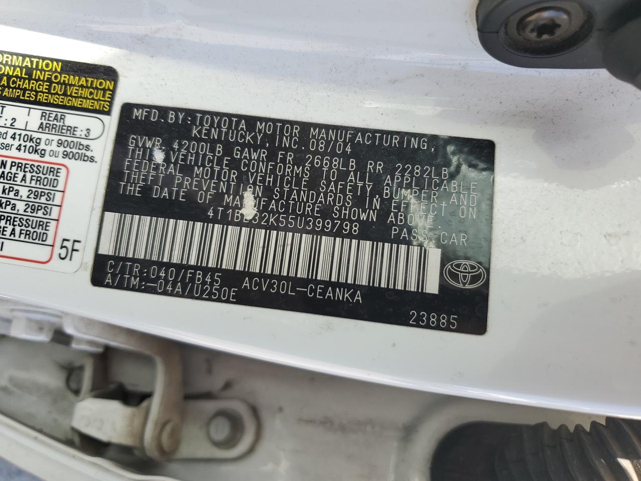 2005 Toyota Camry Le VIN: 4T1BE32K55U399798 Lot: 81875745