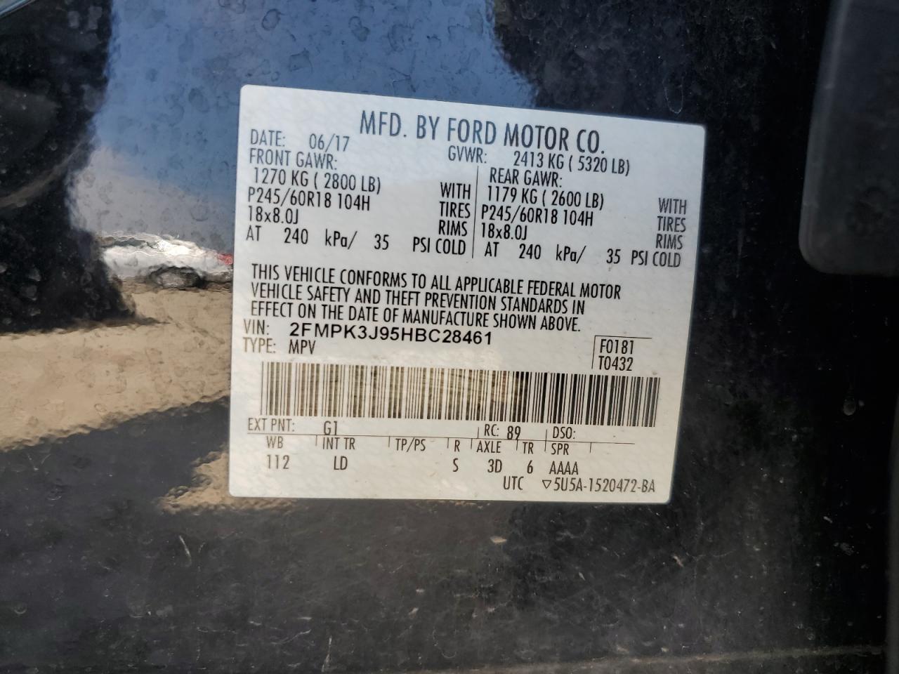 2017 Ford Edge Sel VIN: 2FMPK3J95HBC28461 Lot: 80530415