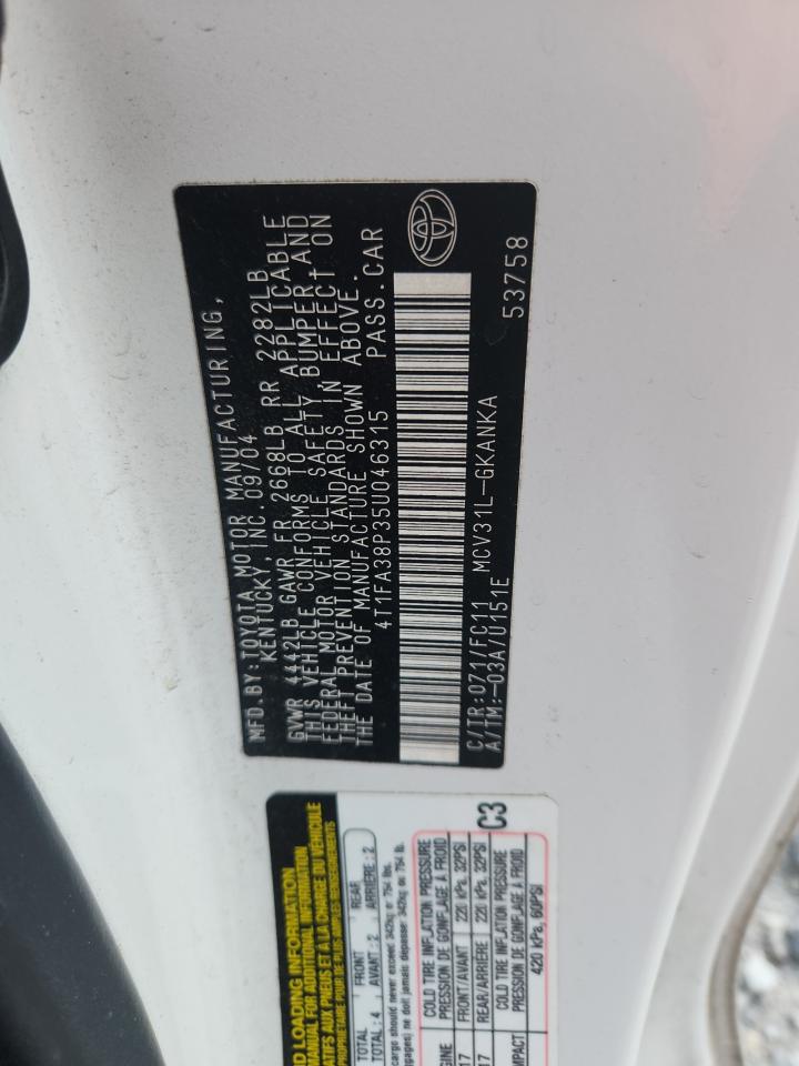 2005 Toyota Camry Solara Se VIN: 4T1FA38P35U046315 Lot: 84043675