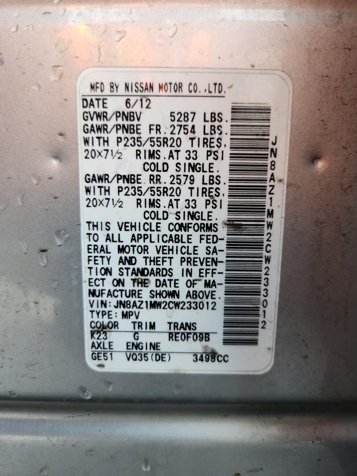 2012 Nissan Murano S VIN: JN8AZ1MW2CW233012 Lot: 80560915