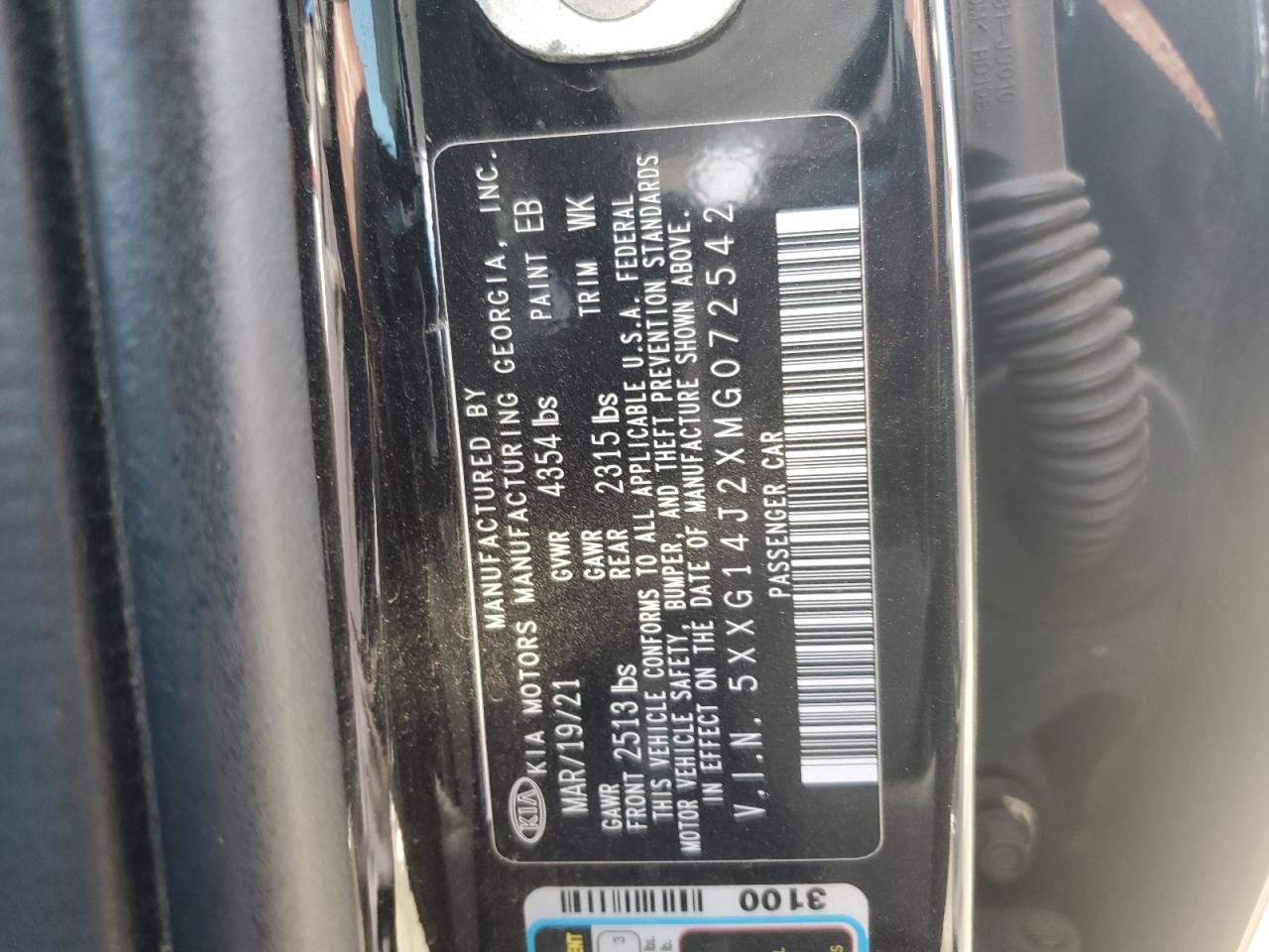 2021 Kia K5 Lxs VIN: 5XXG14J2XMG072542 Lot: 68159855