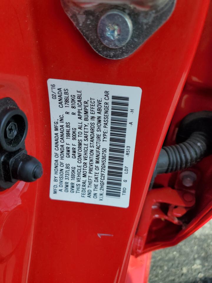 2016 Honda Civic Ex VIN: 2HGFC2F72GH536750 Lot: 80856105