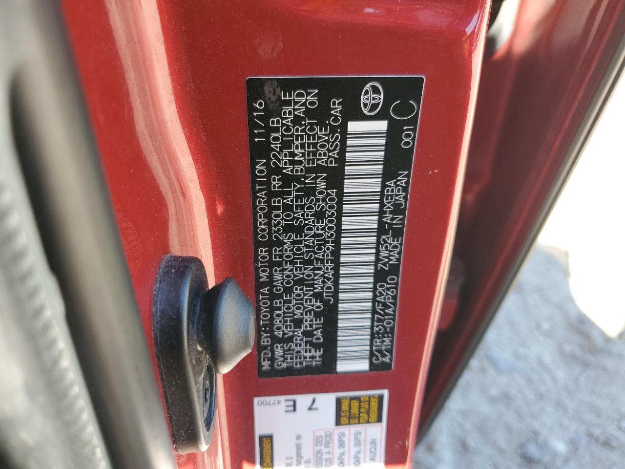 2017 Toyota Prius Prime VIN: JTDKARFP9H3003004 Lot: 71398525