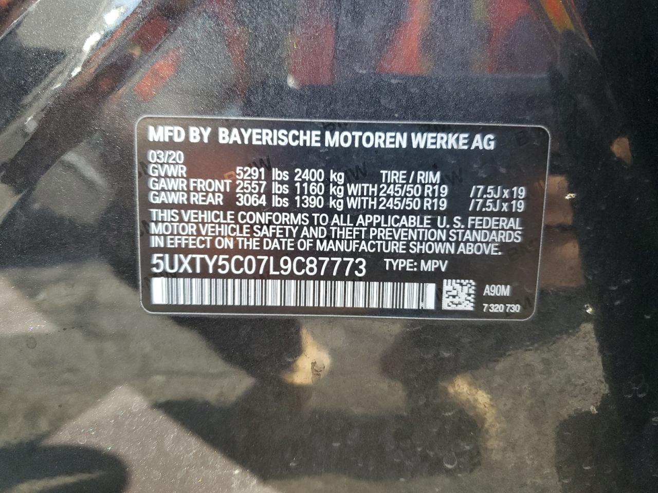 2020 BMW X3 xDrive30I VIN: 5UXTY5C07L9C87773 Lot: 81476055