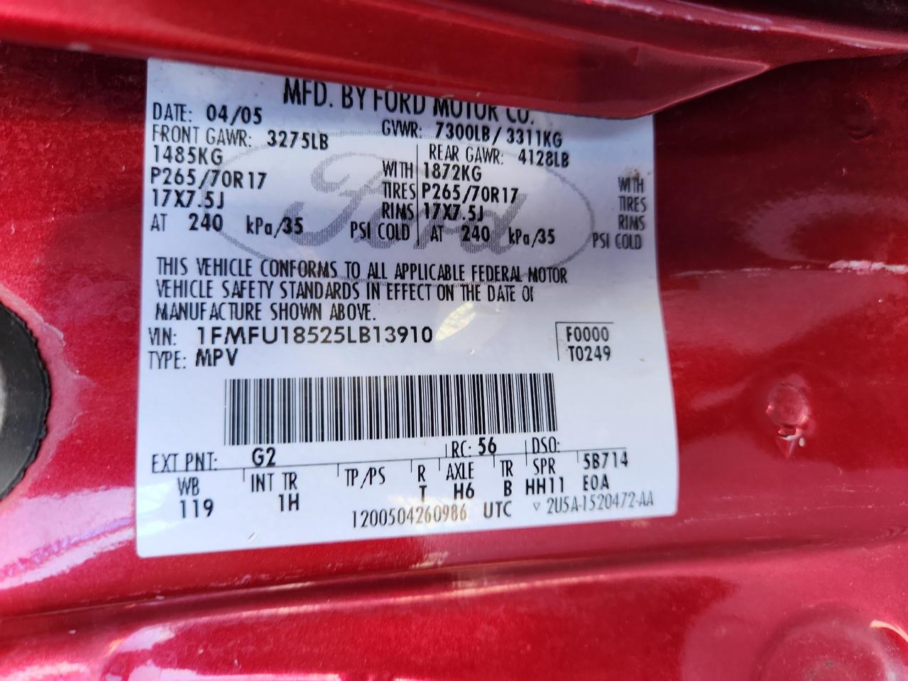 2005 Ford Expedition Eddie Bauer VIN: 1FMFU18525LB13910 Lot: 81249945