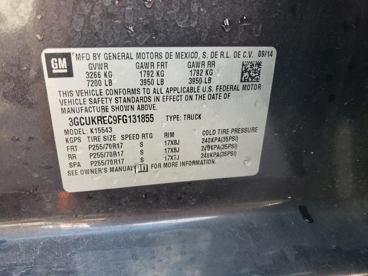 2015 Chevrolet Silverado K1500 Lt VIN: 3GCUKREC9FG131855 Lot: 83823645