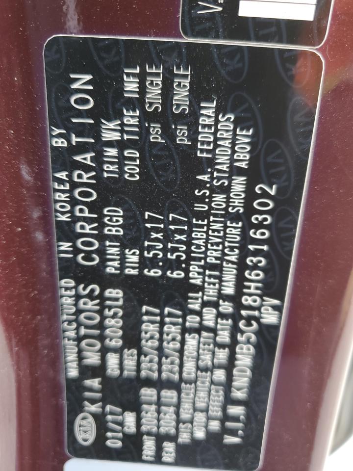 2017 Kia Sedona Lx VIN: KNDMB5C18H6316302 Lot: 80882445