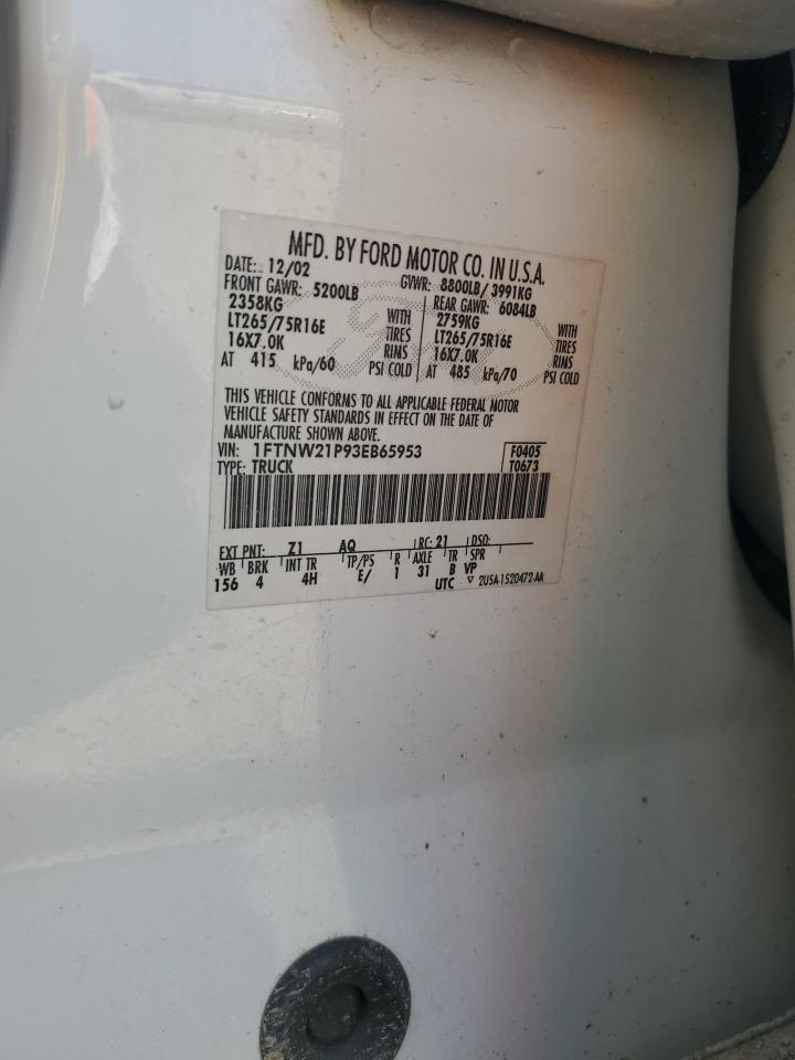 2003 Ford F250 Super Duty VIN: 1FTNW21P93EB65953 Lot: 70831535