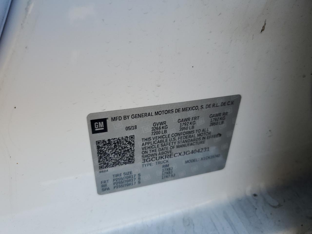 2018 Chevrolet Silverado K1500 Lt VIN: 3GCUKRECXJG404231 Lot: 84013935