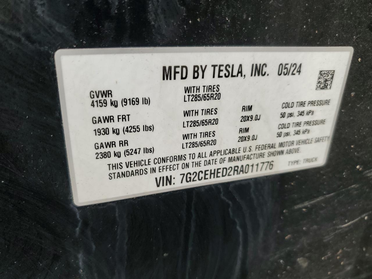 2024 Tesla Cybertruck VIN: 7G2CEHED2RA011776 Lot: 71423795