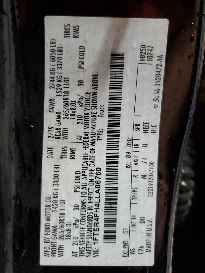 2020 Ford Ranger Xl VIN: 1FTER4FH4LLA06760 Lot: 71263765