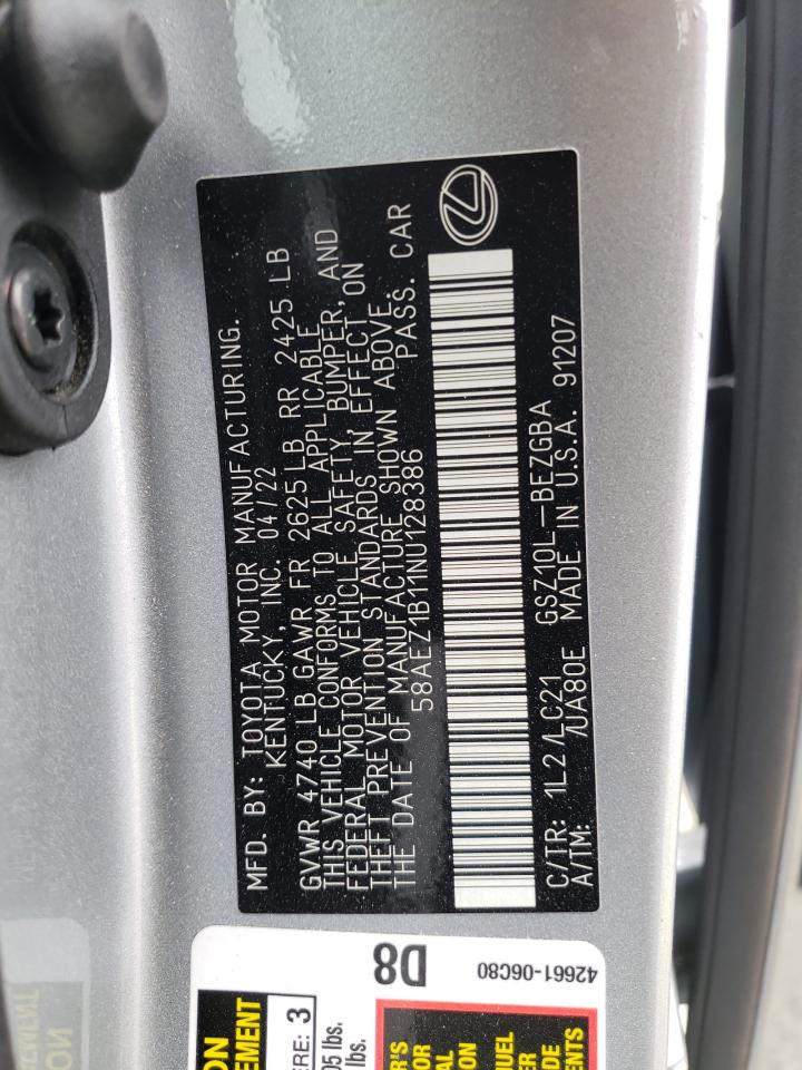 2022 Lexus Es 350 Base VIN: 58AEZ1B11NU128386 Lot: 81465305