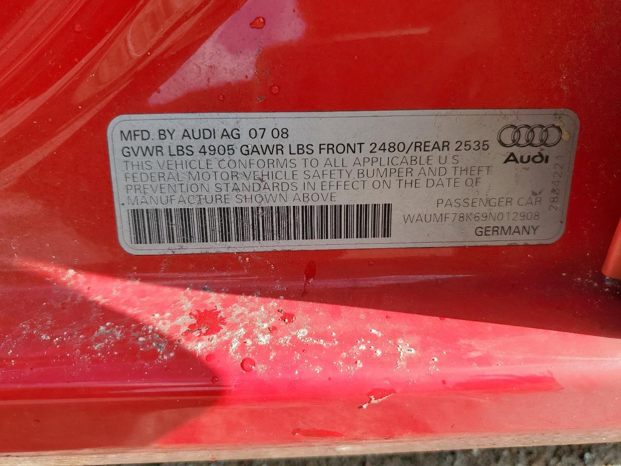 2009 Audi A4 Prestige VIN: WAUMF78K69N012908 Lot: 82106925