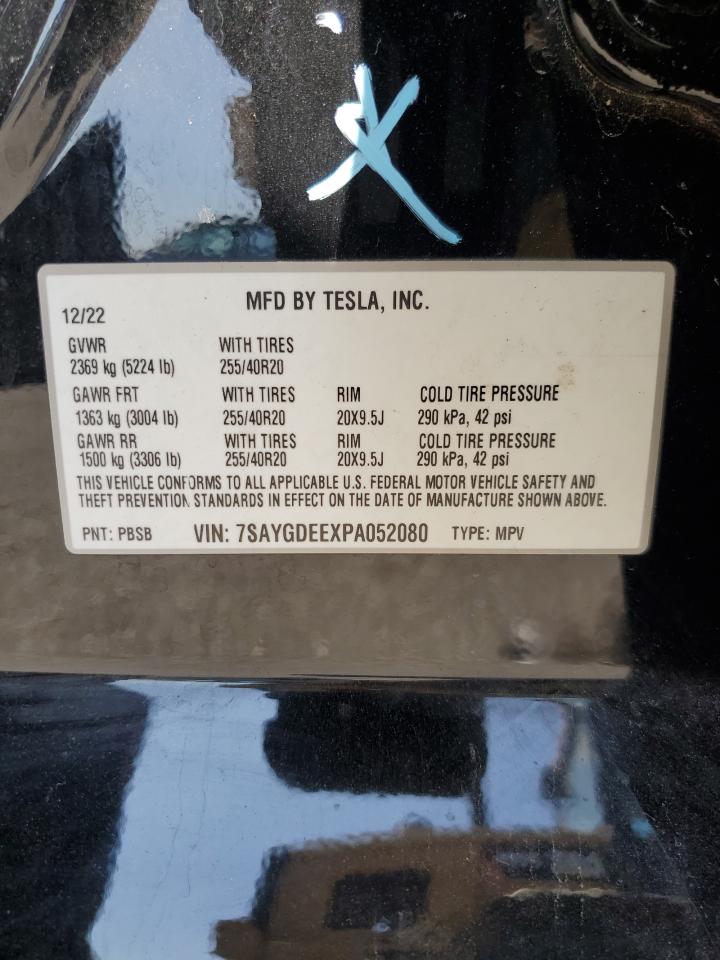 2023 Tesla Model Y VIN: 7SAYGDEEXPA052080 Lot: 80504715