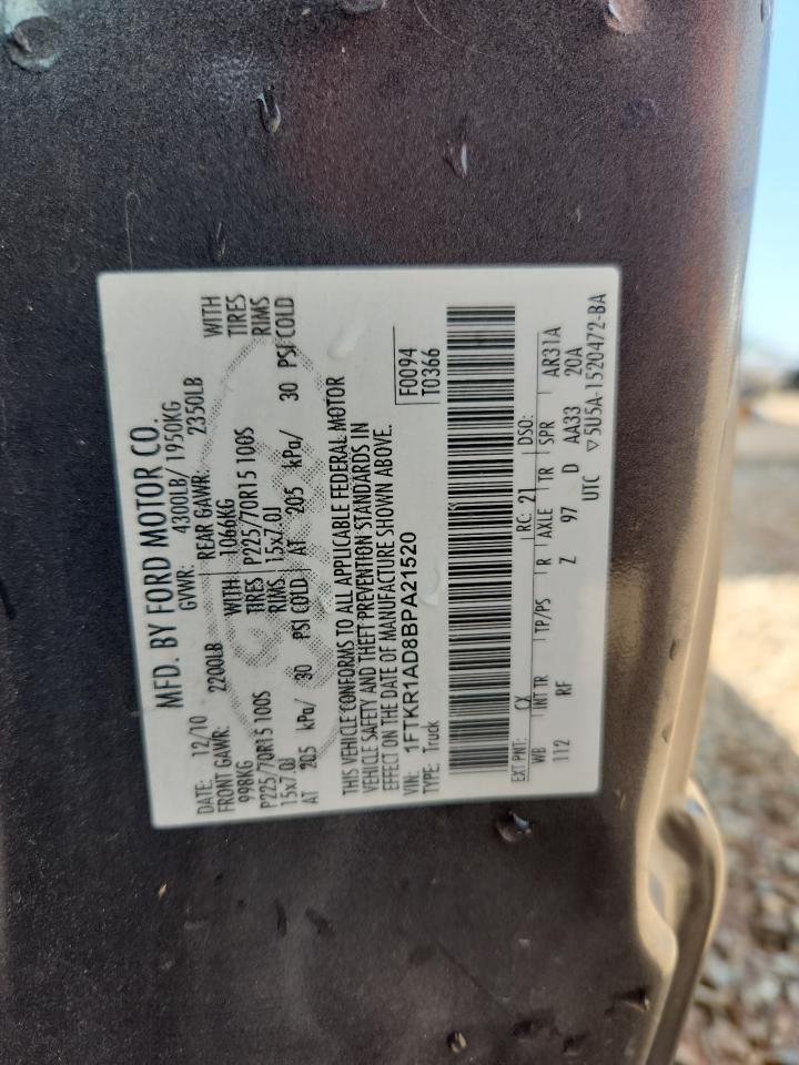 2011 Ford Ranger VIN: 1FTKR1AD8BPA21520 Lot: 80829915