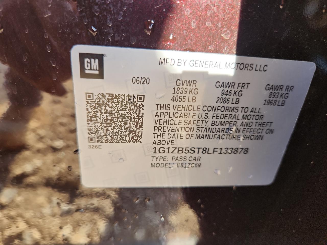 2020 Chevrolet Malibu Ls VIN: 1G1ZB5ST8LF133878 Lot: 71712585