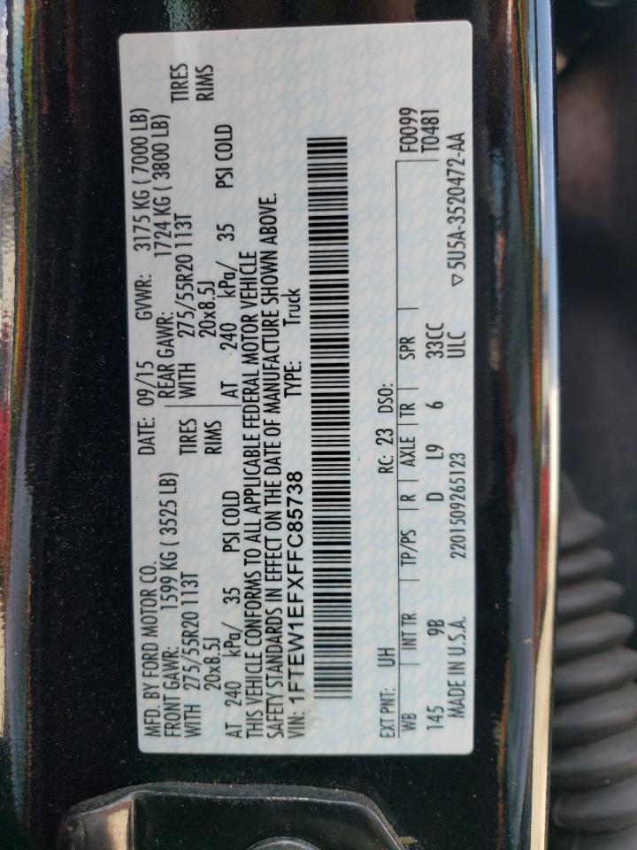 2015 Ford F150 Supercrew VIN: 1FTEW1EFXFFC85738 Lot: 80129155