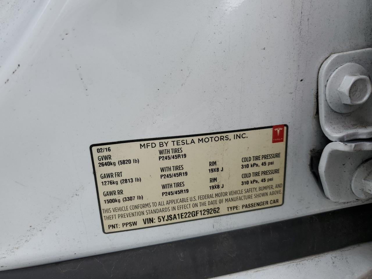 2016 Tesla Model S VIN: 5YJSA1E22GF129262 Lot: 81450835