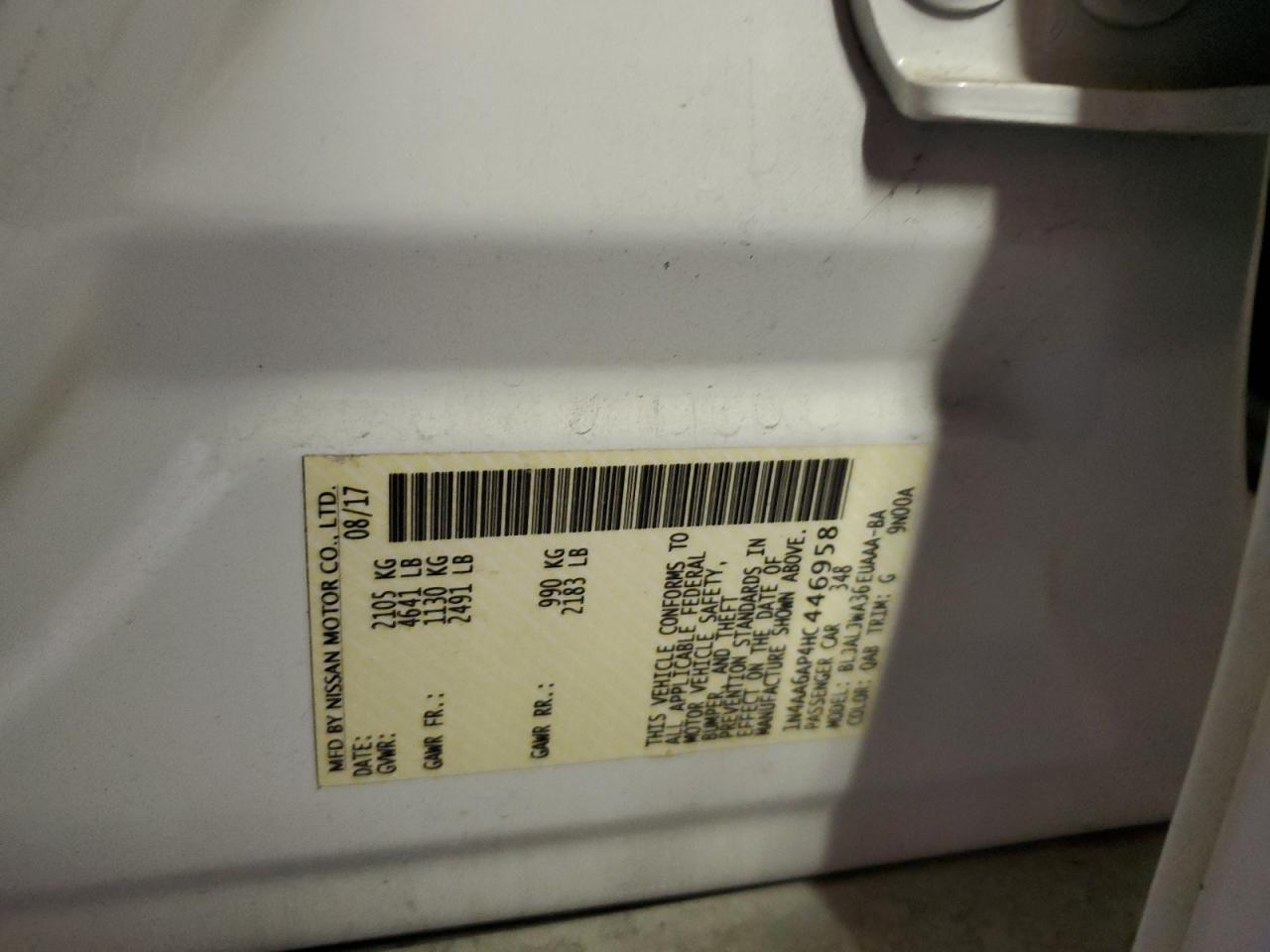 2017 Nissan Maxima 3.5S VIN: 1N4AA6AP4HC446958 Lot: 81411465