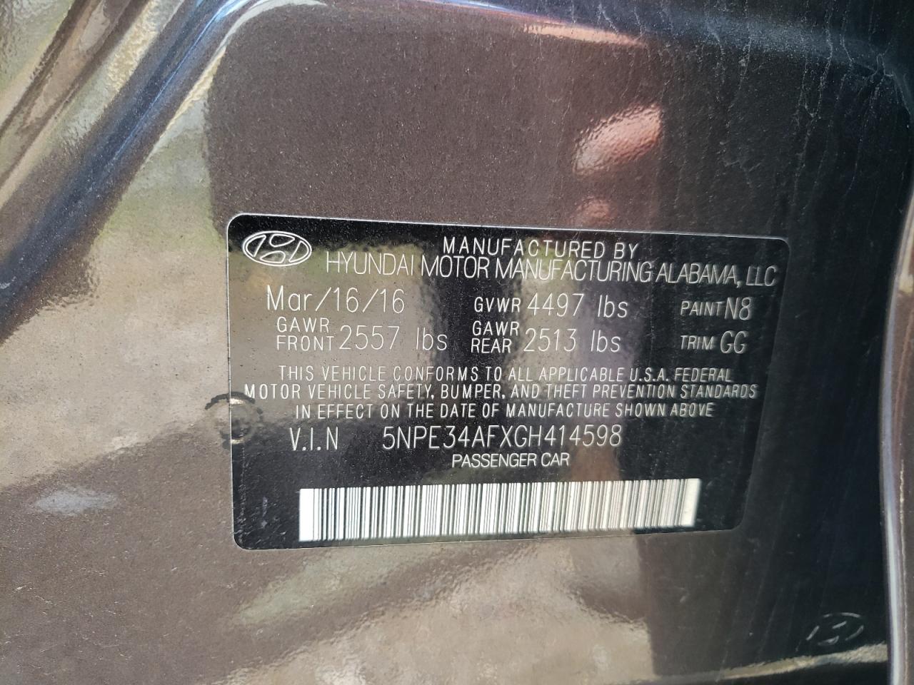 2016 Hyundai Sonata Sport VIN: 5NPE34AFXGH414598 Lot: 81659985