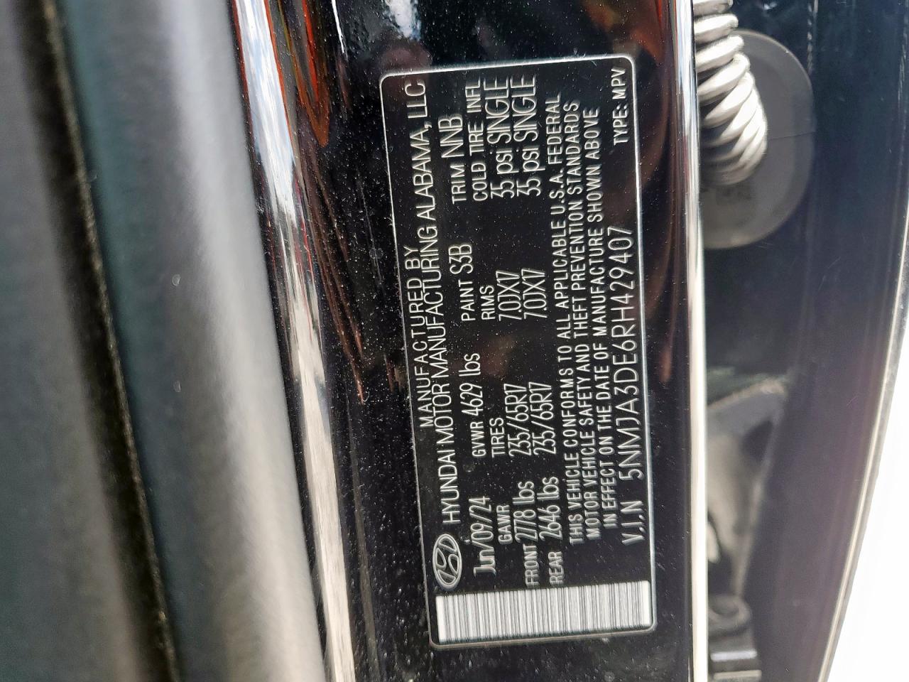 2024 Hyundai Tucson Se VIN: 5NMJA3DE6RH429407 Lot: 84176495