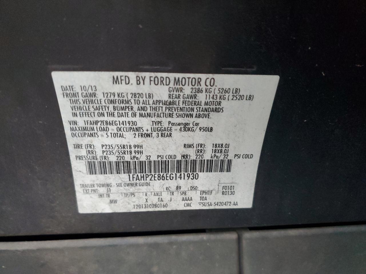 2014 Ford Taurus Sel VIN: 1FAHP2E86EG141930 Lot: 81723435